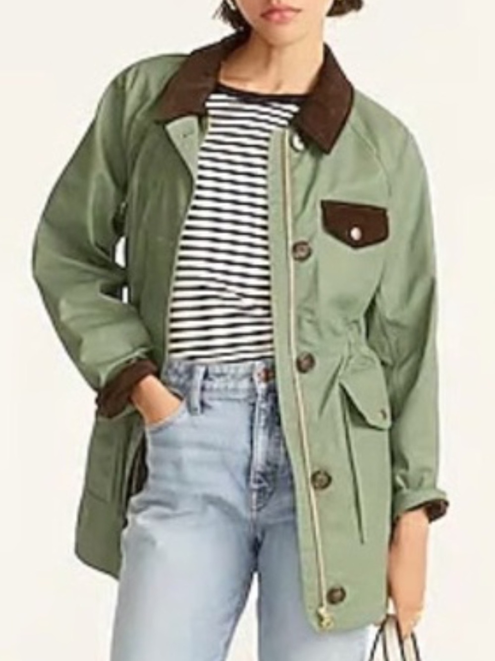 J. Crew Utility Field Jacket Green w Brown Corduroy Trim